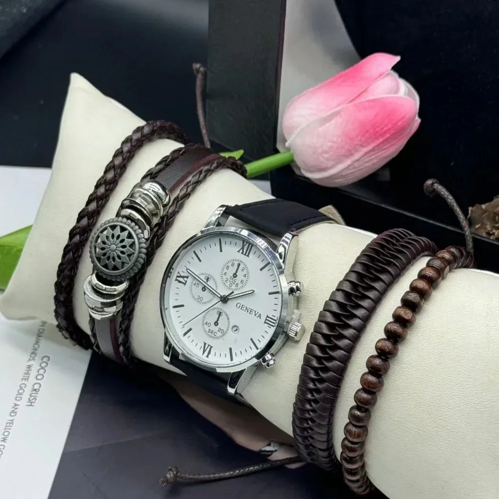 5ชิ้นนาฬิกาข้อมือเป็นทางการสุดหรูคลาสสิกหน้าปัดขนาดใหญ่กันน้ำกล่องมาตราส่วนแสดงระดับนาทีสำหรับกีฬาวิ่ง