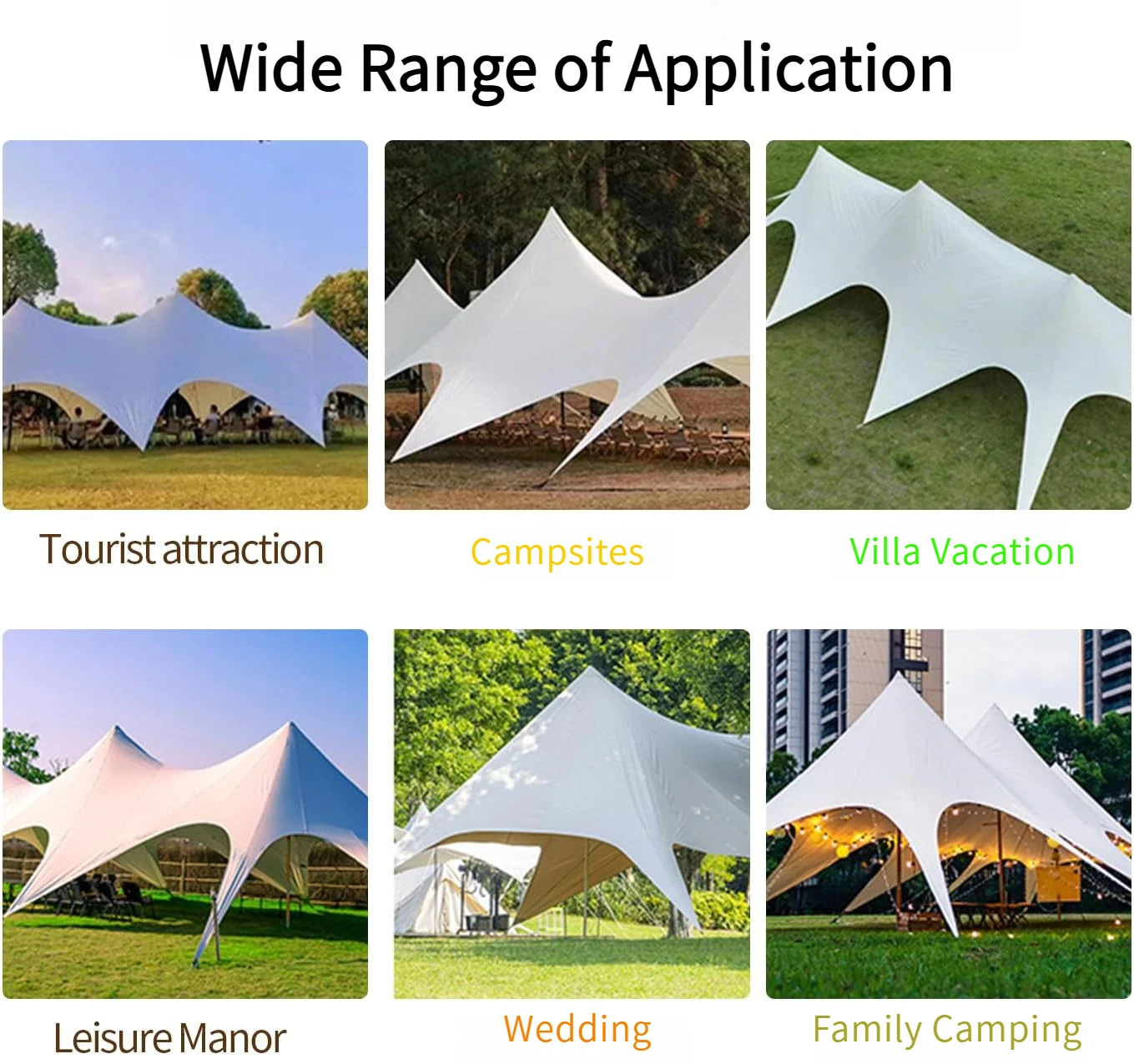 20meter Length Super Large Oxford Durable Camping Party Sun Shelter Canopy Family Activity Tarp with Wood Steel Support Pole