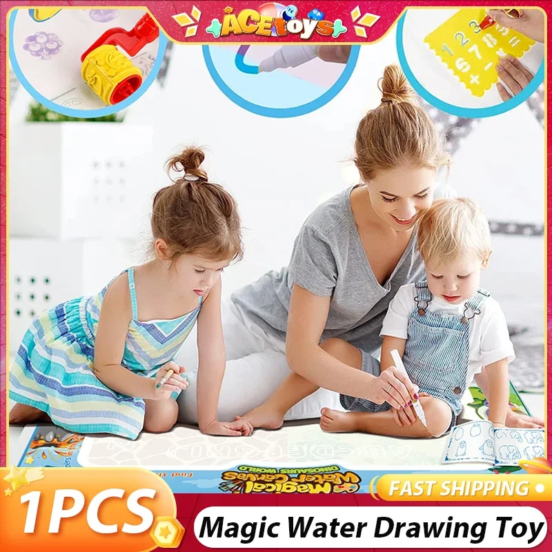 Coujuring Wasser-Zeichenmatte, klares Wasser, Malerei, wiederverwendbar, bunt, Zeichenteppich, frühe Bildung, großes Wasser-Doodle-Spielzeug-Set für Kinder
