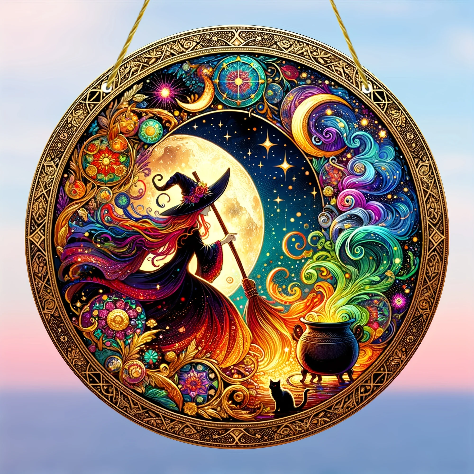 

Настенное украшение на окно с изображением ведьмы и пятен, подвесной Ловец Солнца, налет, лучший праздничный подарок для семьи, венок, Декор, для дома, улицы, украшение для стен