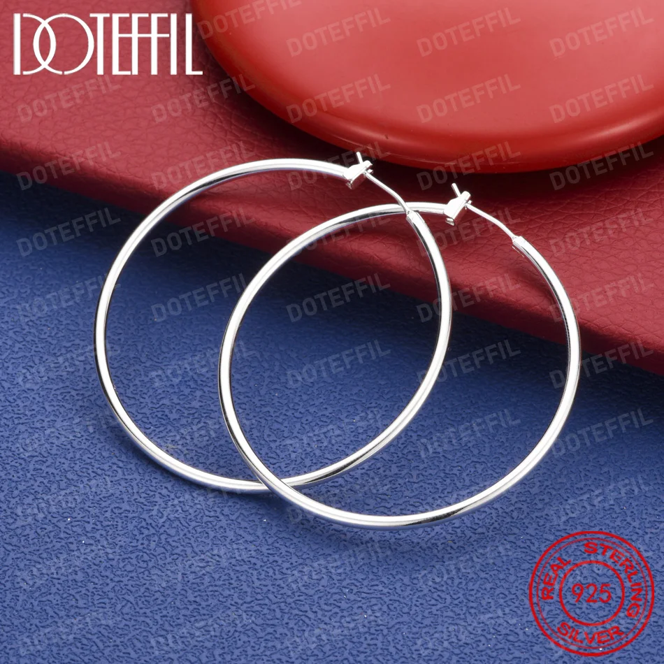 925 Sterling Silber 50mm Einfache Runde Dünne Ohrringe für Frauen, Modischer Hochzeitsschmuck, Party-Geschenk-Accessoires