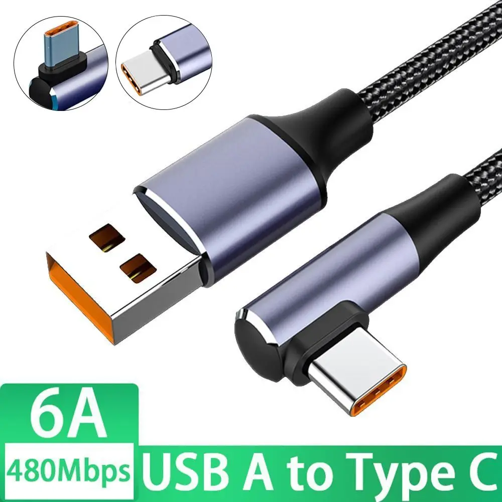 High Speed PD 100W USB A to Type C Line 90 Degree 480Mbps Charging Cable Universal 6A Quick Charge Data Cord Laptop