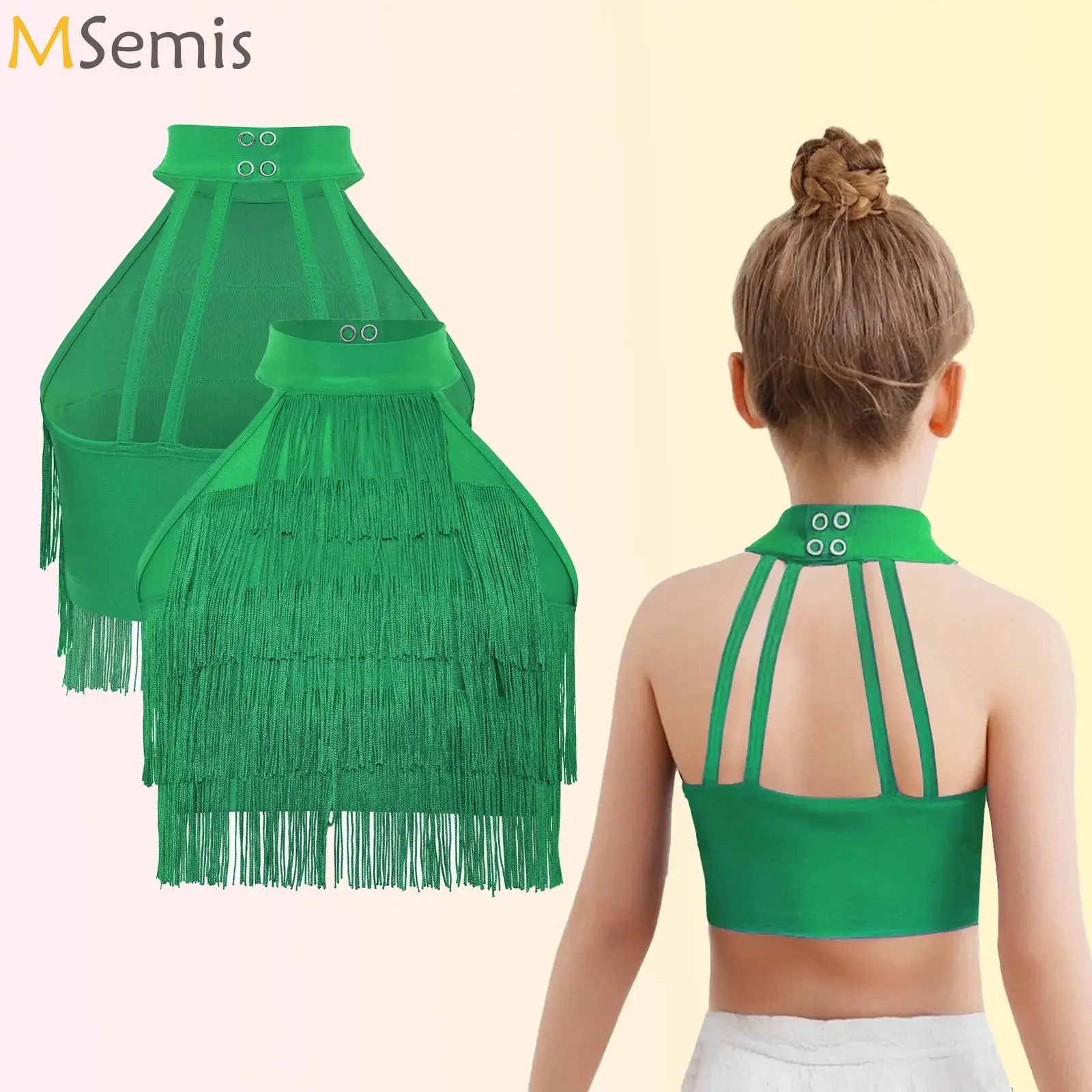 

Girls Sequins Belly Dance Tops Raves Festival Party Clothes Salsa Latin Dance Tiered Tassels Vest Stage Performance Costumes