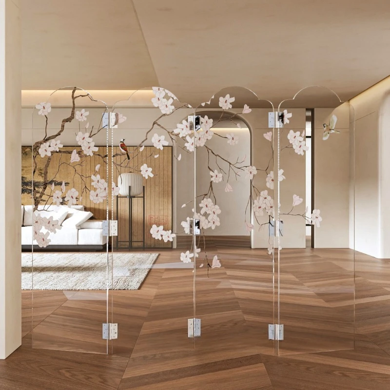 The screen is simple and foldable in the living room, and the movable and occluded semi-transparent light screen