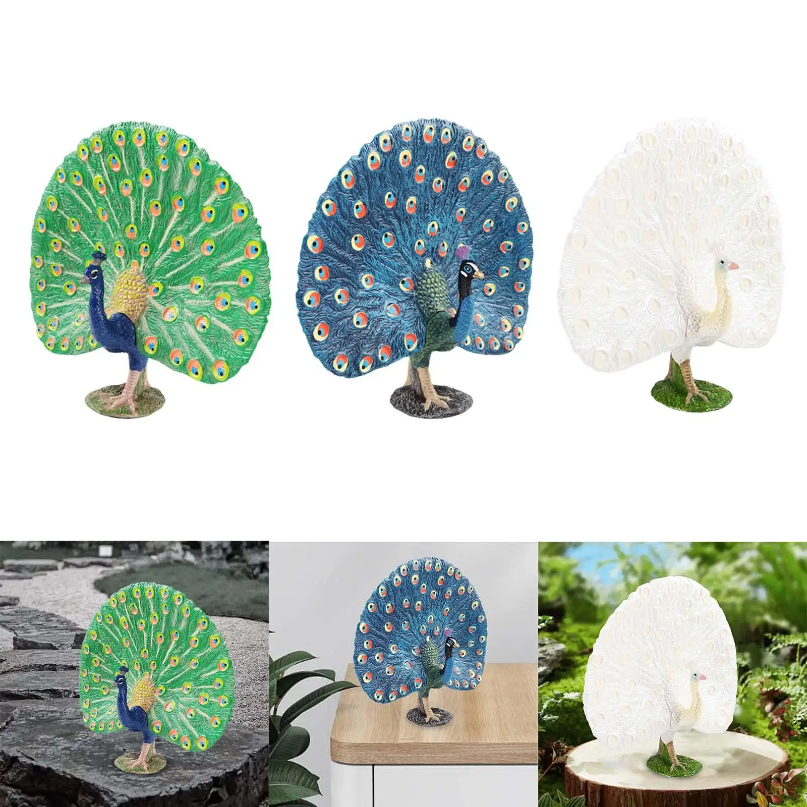 Animal Figure Decorative Ornament Crafts Children Toy Handpainted Realistic Peacock Model for Home Decoration Office Girls Boys