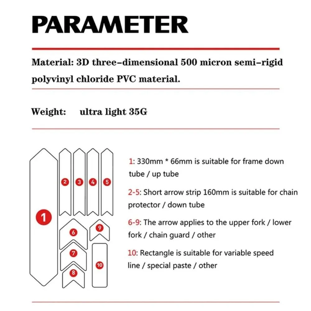 Removeable Bike Frame Sticker Protector Waterproof Lightweight 3D MTB Bike Sticker PVC Scratch-Resistant