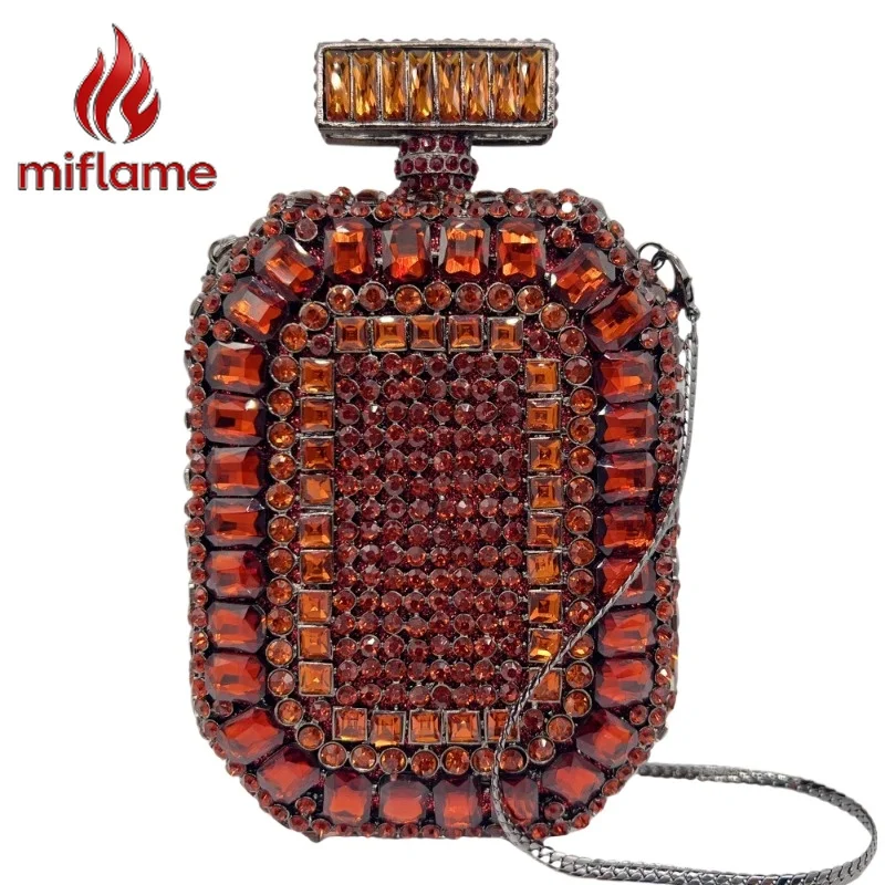 

Luxury Rhinestone Evening Clutch Perfume Bottle Shaped Hollow Cutout Crystal Handbag for Party Wedding Prom Cocktail Gala