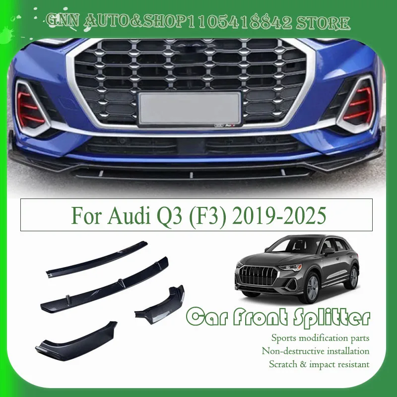 For Audi Q3 F3 2019-2025 Car Front Bumper Lip Lower Protector ABS Modification Splitter Bumper Reinforcement Decoration Body Kit