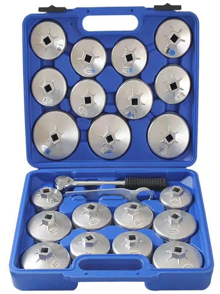 23 Pcs/Set Oil Filter Cap Removal Wrench Socket Set Ratchet Spanner Cup Type With Portable Storage Case Auto Car Accessories