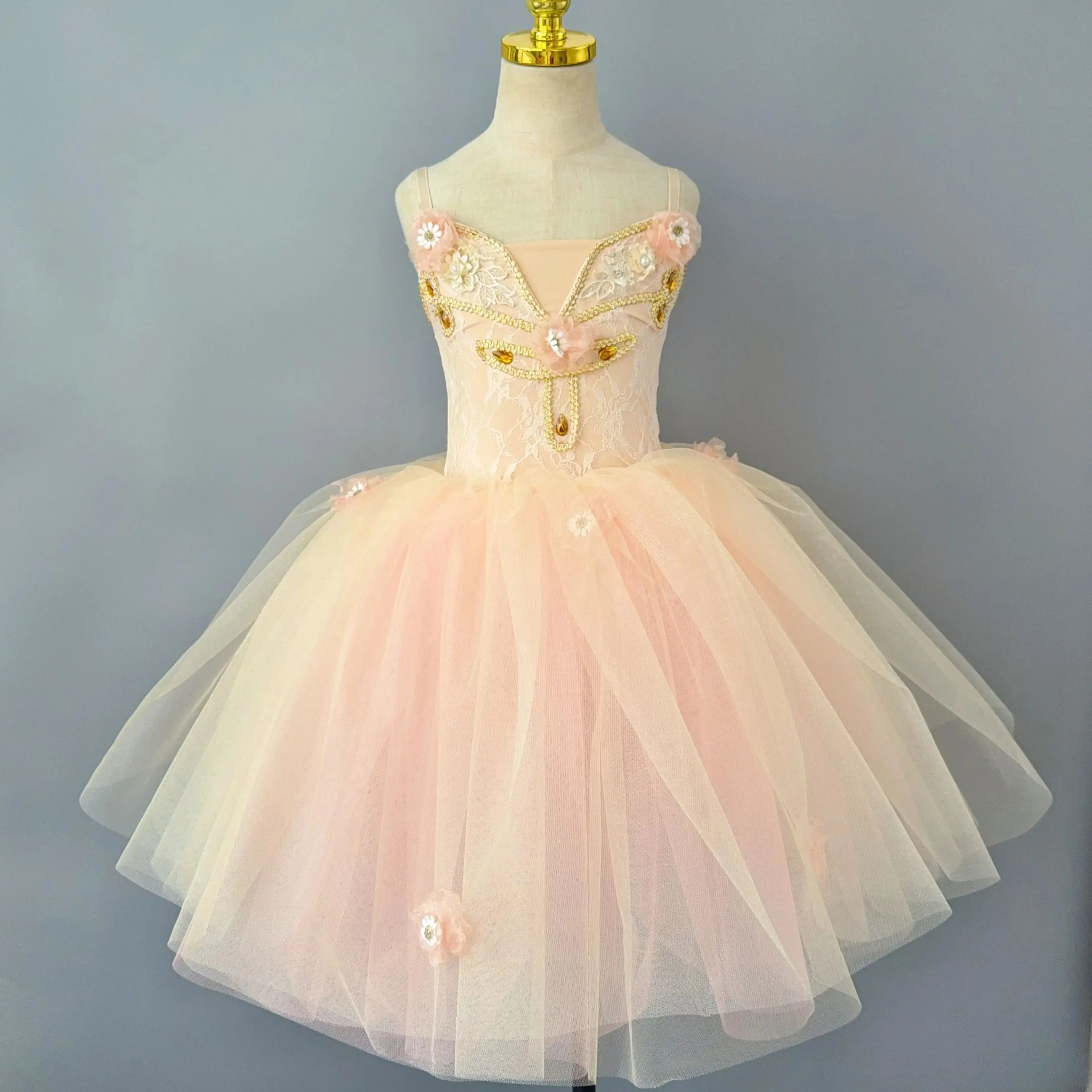 طفل رومانسي المشمش الباليه توتو فستان ملابس الرقص الفتيات فستان الباليه الاطفال الرقص الحديث فستان الأميرة ملابس الأداء #1