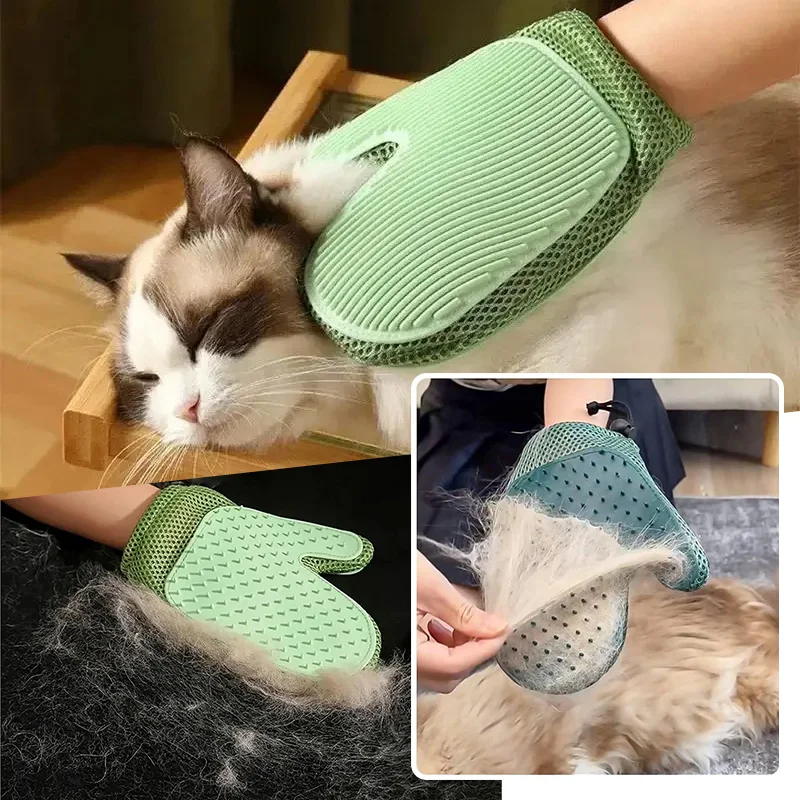 Luva de Tosa para Pets: Removedor de Pelos de Cães e Gatos Eficiente, Ferramenta de Massagem Suave, Escova Dupla Face, Sem Estresse, Fácil de Lavar à Mão