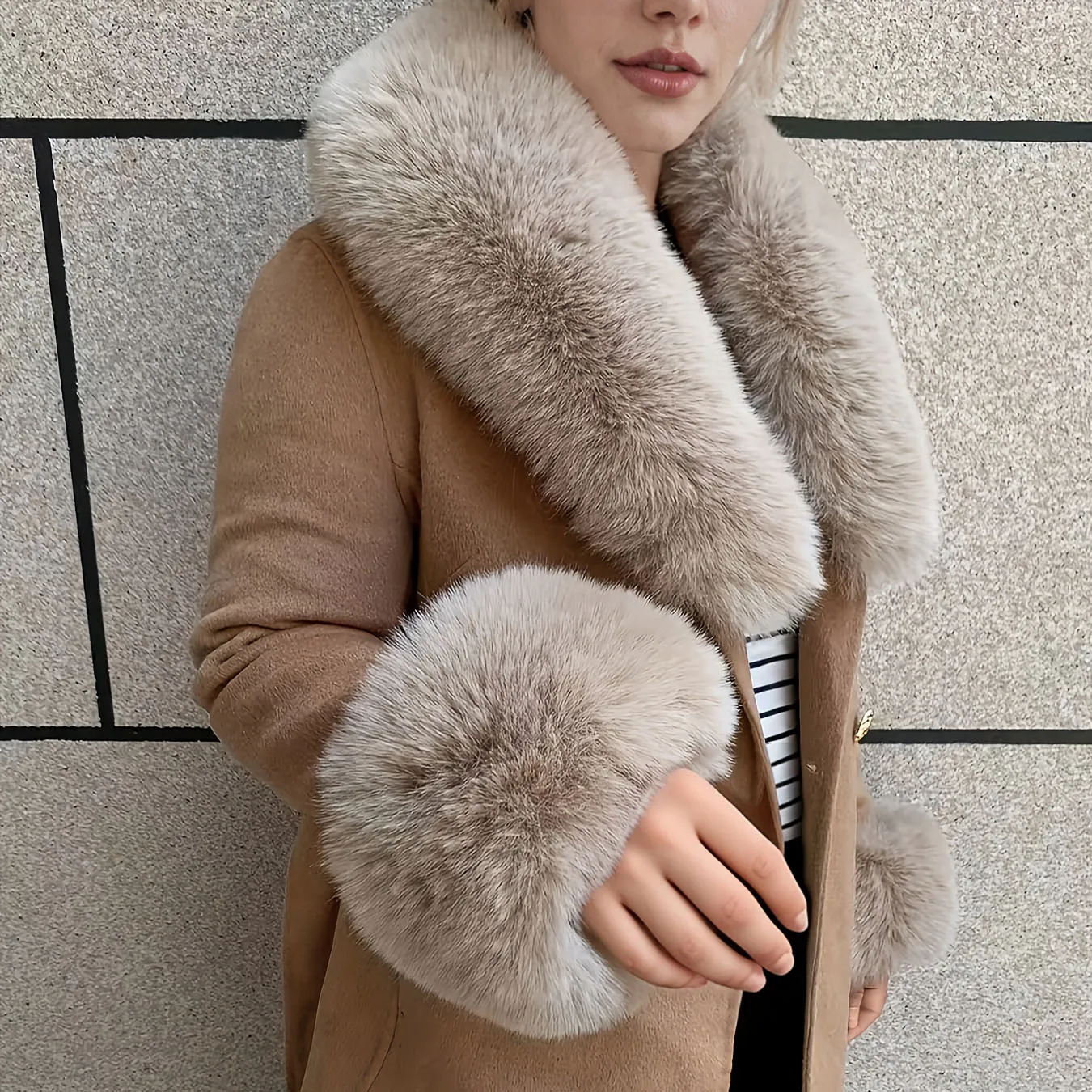 New women's woolen coat with faux fur Fluffy fur leader Mouth women winter warm faux fur double-sided wool jacket Artificial fur