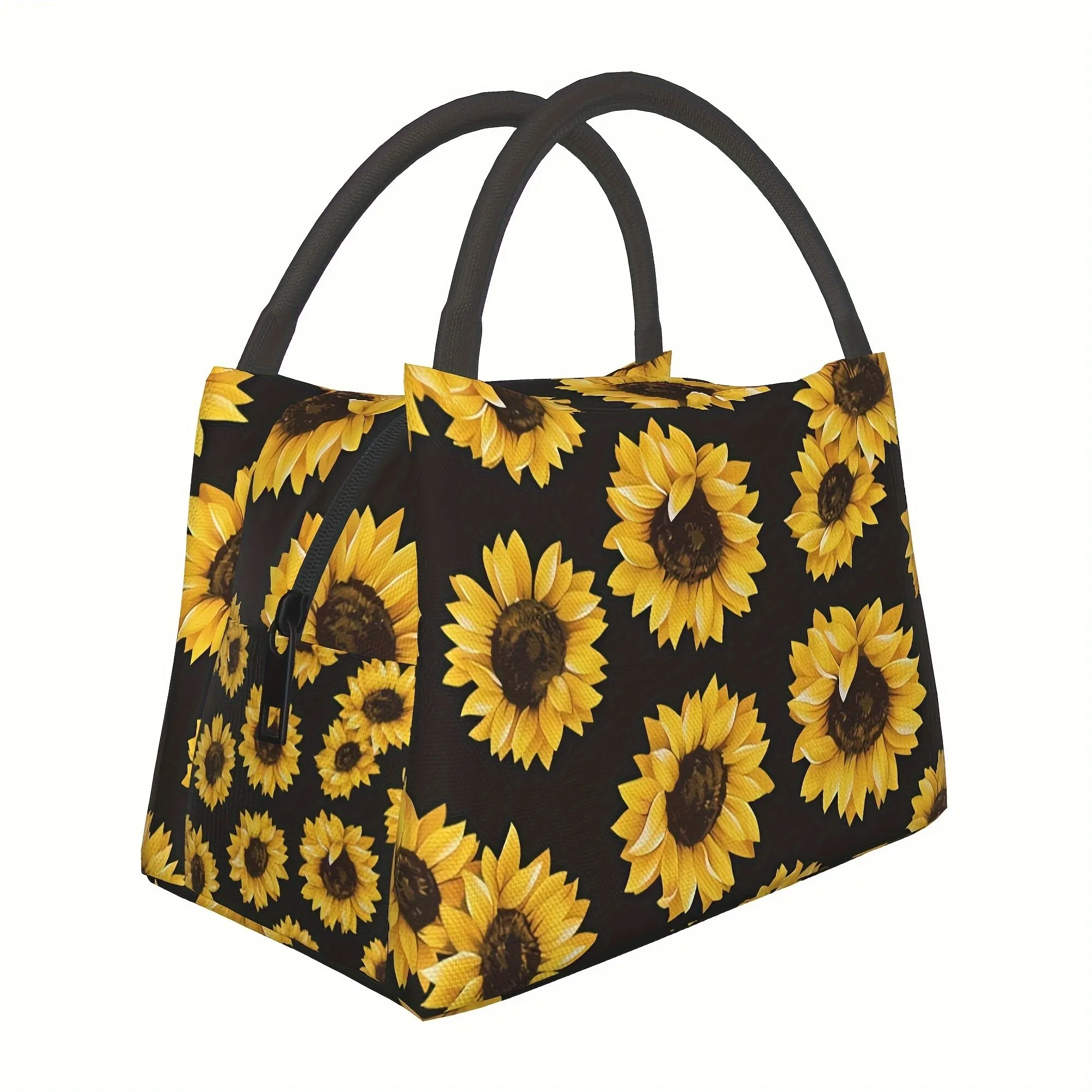 Sunflower Print Lunch Bag Insulated Thermal Cooler Tote Durable Reusable Picnic Storage Bag