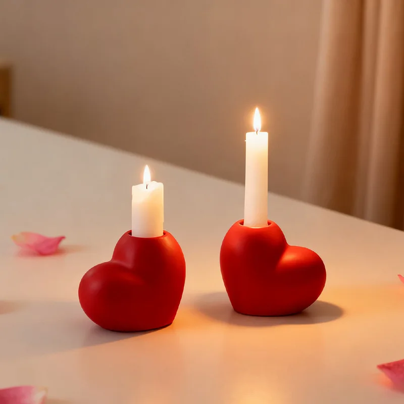 

Home Decor New Arrival Love Candle Holder Modern Minimalist Red Heart Ceramic Candle Holder Handcraft Valentine Wedding Decor