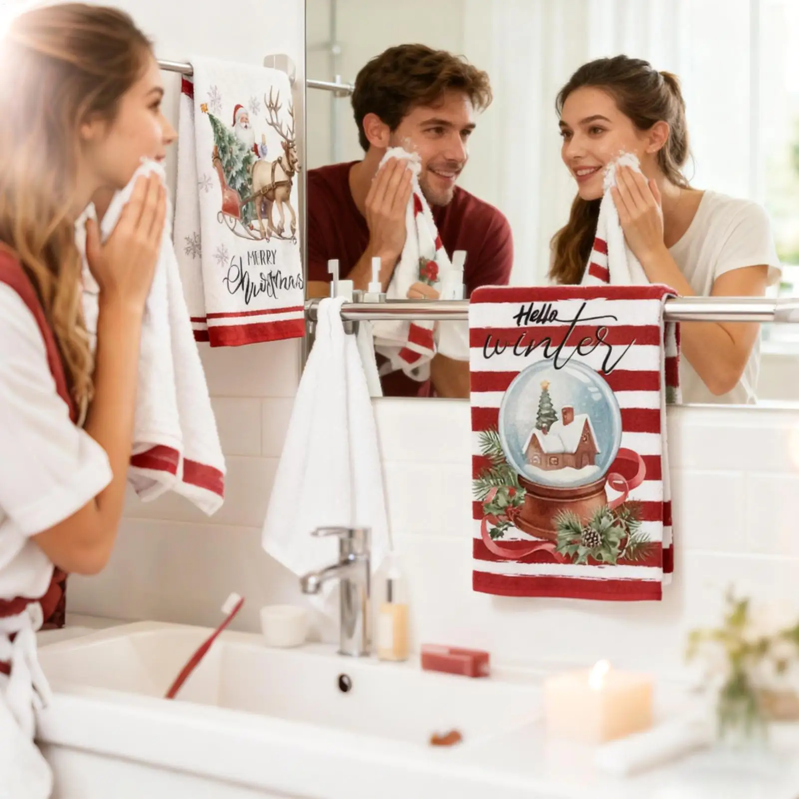 Christmas Hand Towels 6-Piece Seasonal Home Decor Christmas Tea Towels Winter Decorations For Home Farmhouse Desktop Wall Party