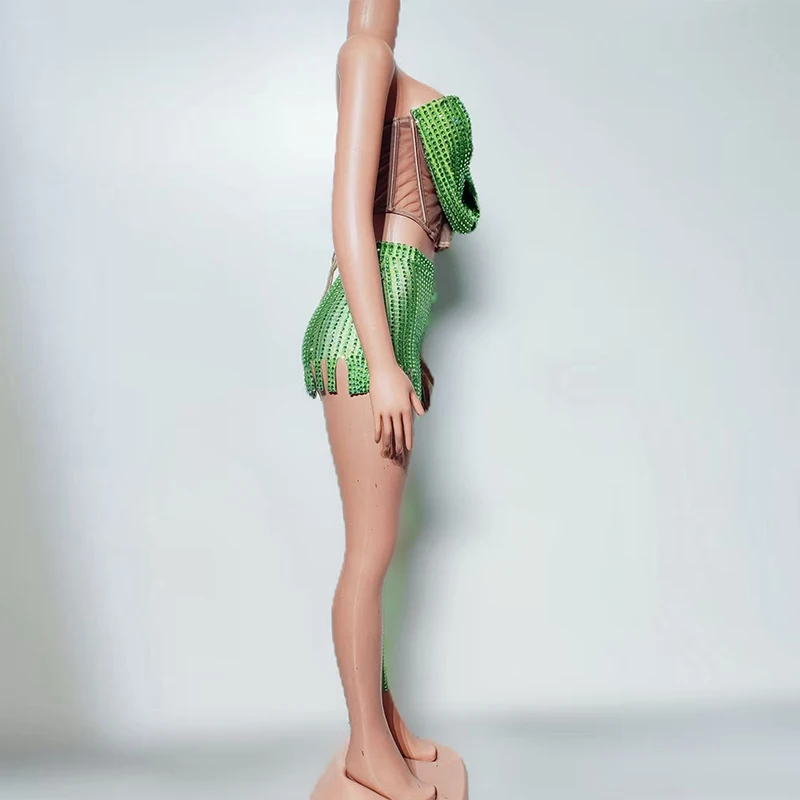 Seksowny strój tancerki Gogo, brokatowy zielony top i spodnie, zestaw Dancehall Queen, kostium sceniczny dla piosenkarki, ubrania na imprezę, pokaz yj020