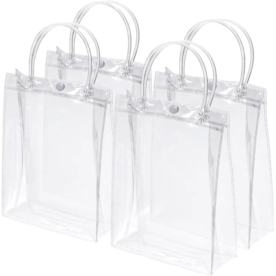 

PATIKIL 100 Pack Clear PVC Gift ags 9" x 6.7" x 2.8" Reusale Mi Transparent Plastic Gift Wrap Tote ag wit andles for Sopping Pa