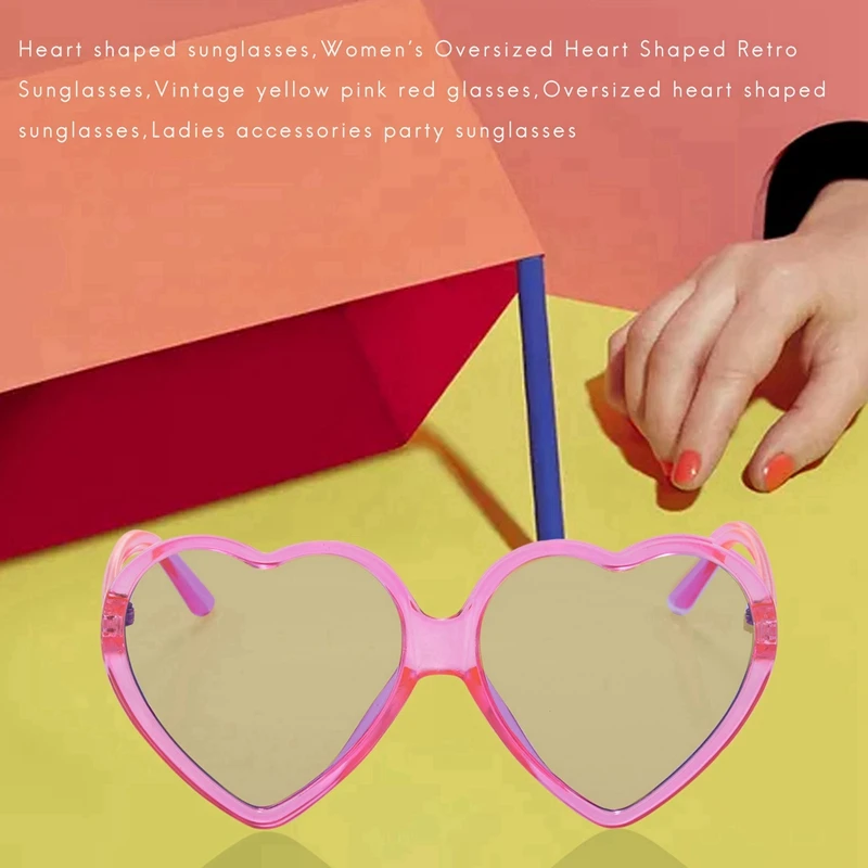 2X 90S Vintage Glasses Fashion Large Women Lady Girls Oversized Heart Shaped Retro Sunglasses Cute Love Eyewear(Purple)