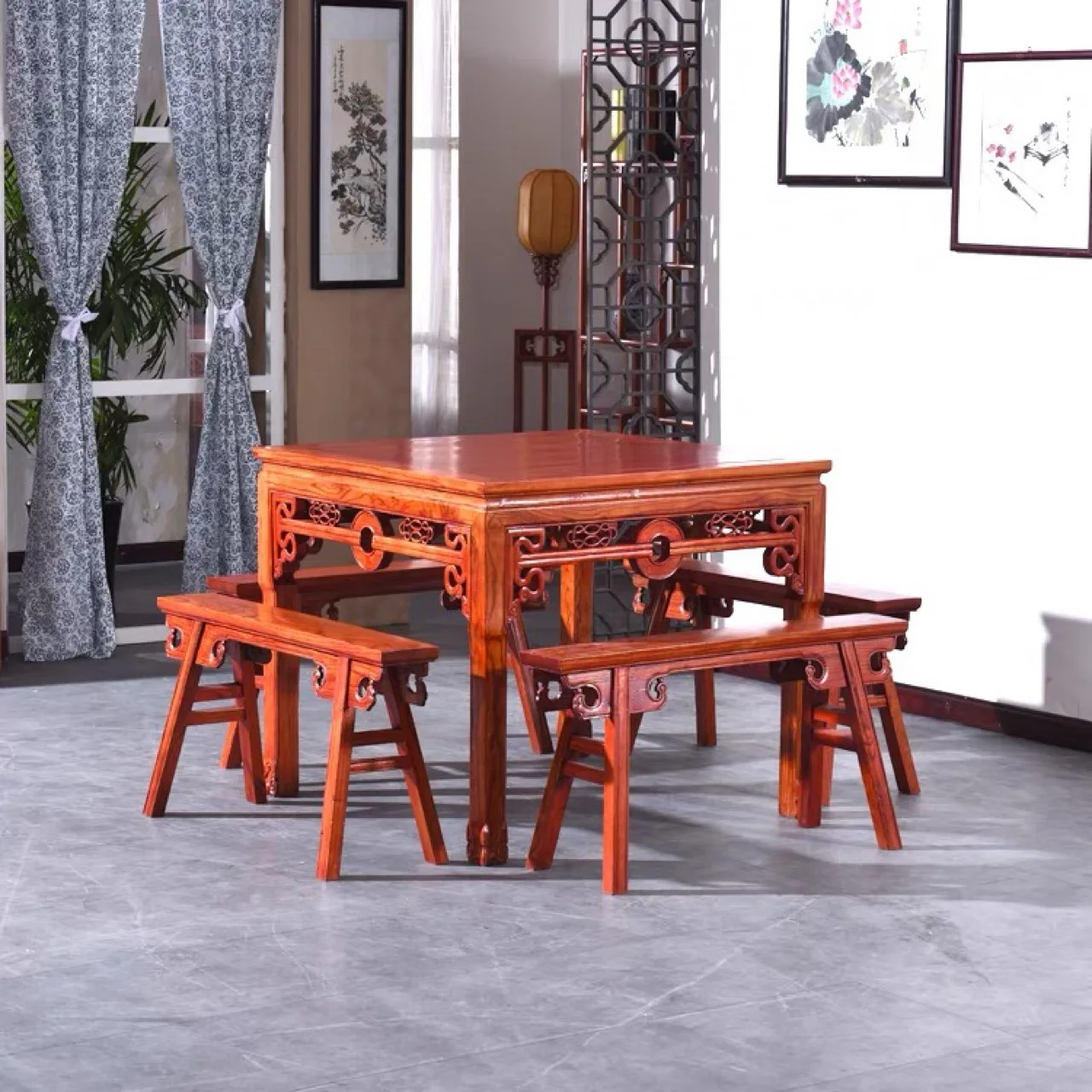 Solid Wood DiningTable and Chair Combination Antique Small SquareTable Hotel Restaurant Table and Chair