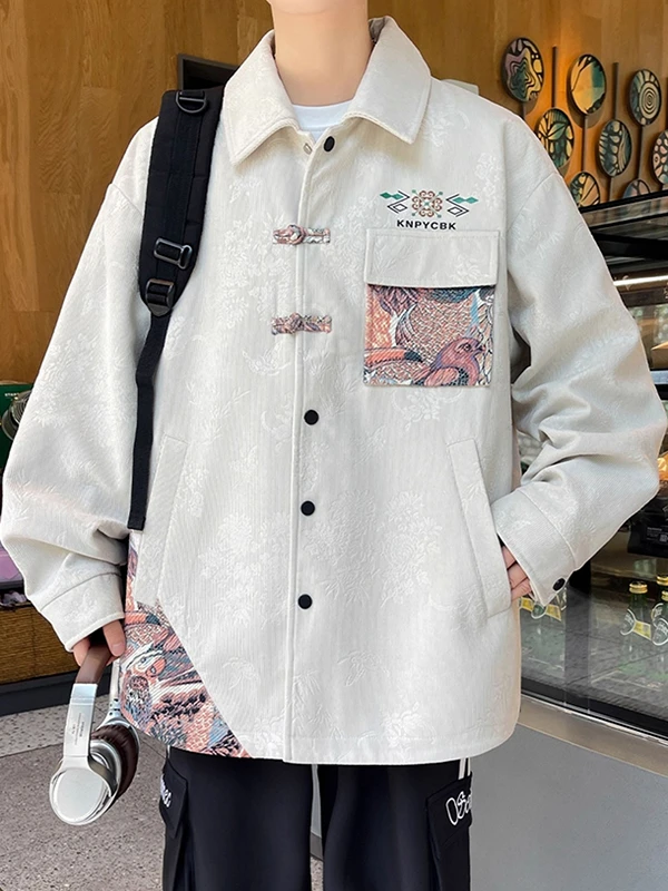 

New Chinese Sle Men's irt Jaet Autumn Winter Trendy Haome Patchwork Jaet Casual Loose Fit Long Sve Warmth