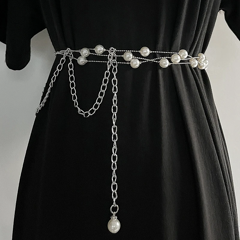 

Multi-layer Plastic Pearl Waist Chain for Women Luxury Designer Dress Shirts Waistbands Spring Summer Corset Ceinture Chain Belt