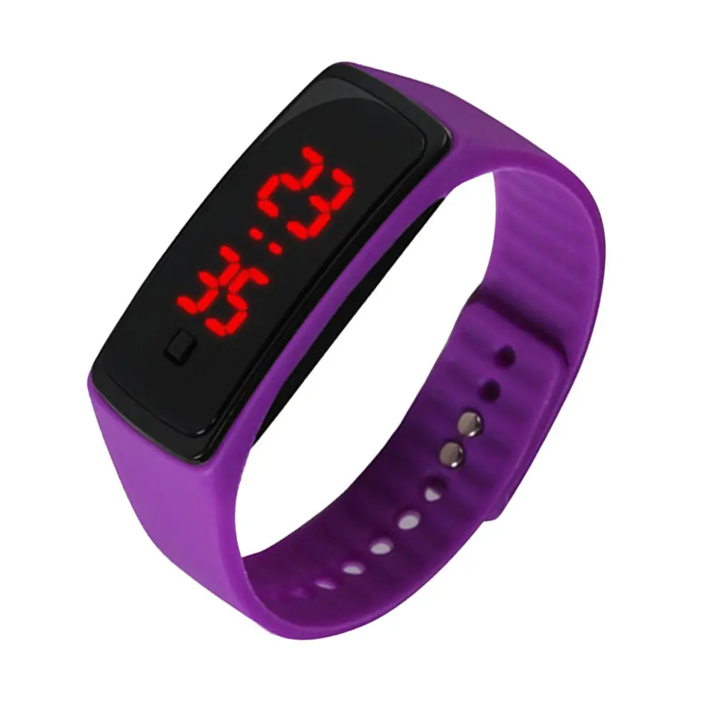 

Детские наручные часы для улицы, фиолетовые, с LED-дисплеем, регулируемым силиконовым ремешком, унисекс, для школьников, мужчин и женщин