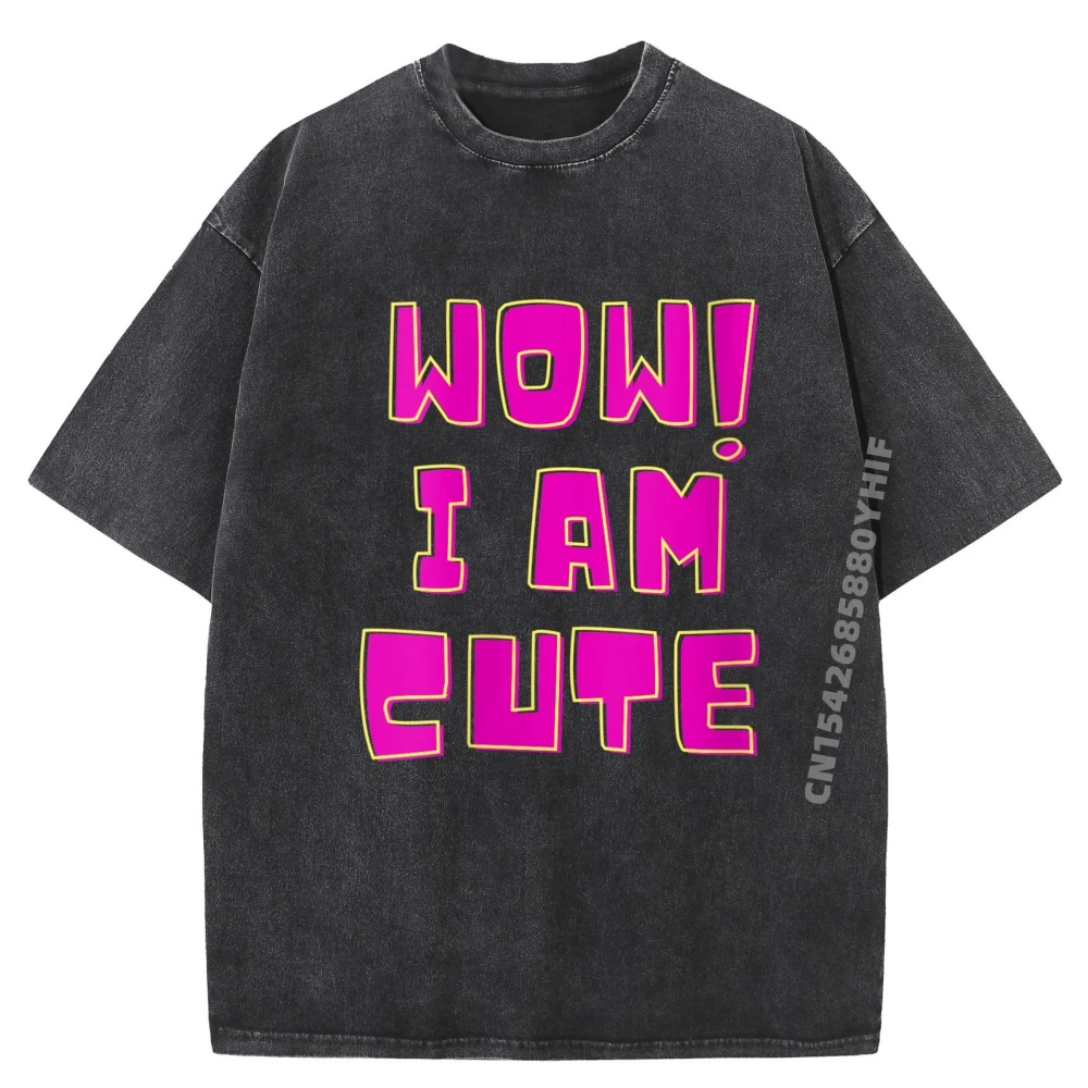 

Женские футболки Wow Am I Cute Cute Or An Who Is Cute Мужские футболки с рисунком Уличная футболка с принтом Ретро стираные топы и футболки