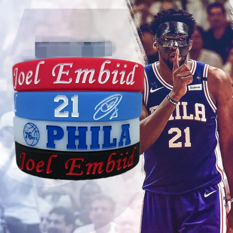 NBA Basketball Star 76ers Número 21 Big Man Embiid Pulsera deportiva firmada que brilla en la oscuridad Productos deportivos hechos en China