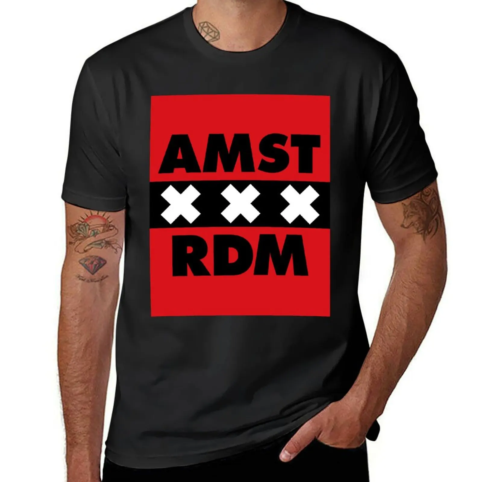 

Amsterdam, "Amstrdm", red, flag, 3 T-Shirt korean fashion plain boys whites clothes for men