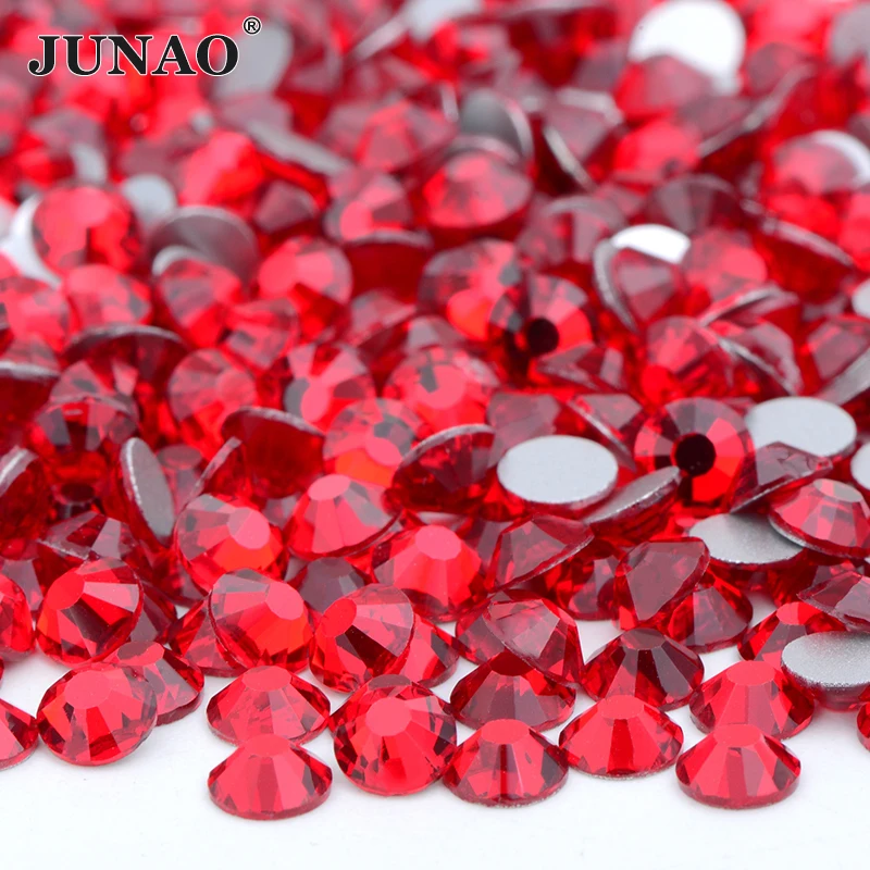 JUNAO SS3 -SS30 Glitter Siam Color Glass Nail Rhinestones Flat Back Round Crystal Applique Non Sewing Strass For Wedding Dress