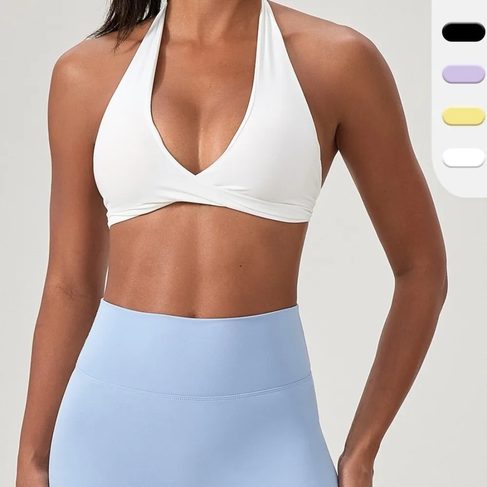 Quick Dry Sports Bra Removable Padded Skin-friendly Push Up Bra Breathable Halter Backless Design Yoga Top for Yoga Practice