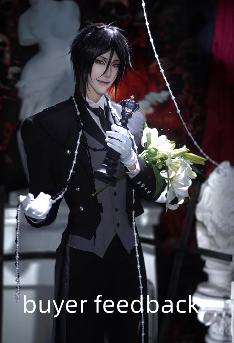 Irelia H Store Custom size size Sebastian Black Butler Sebastian Cosplay Costume Anime suit image 5