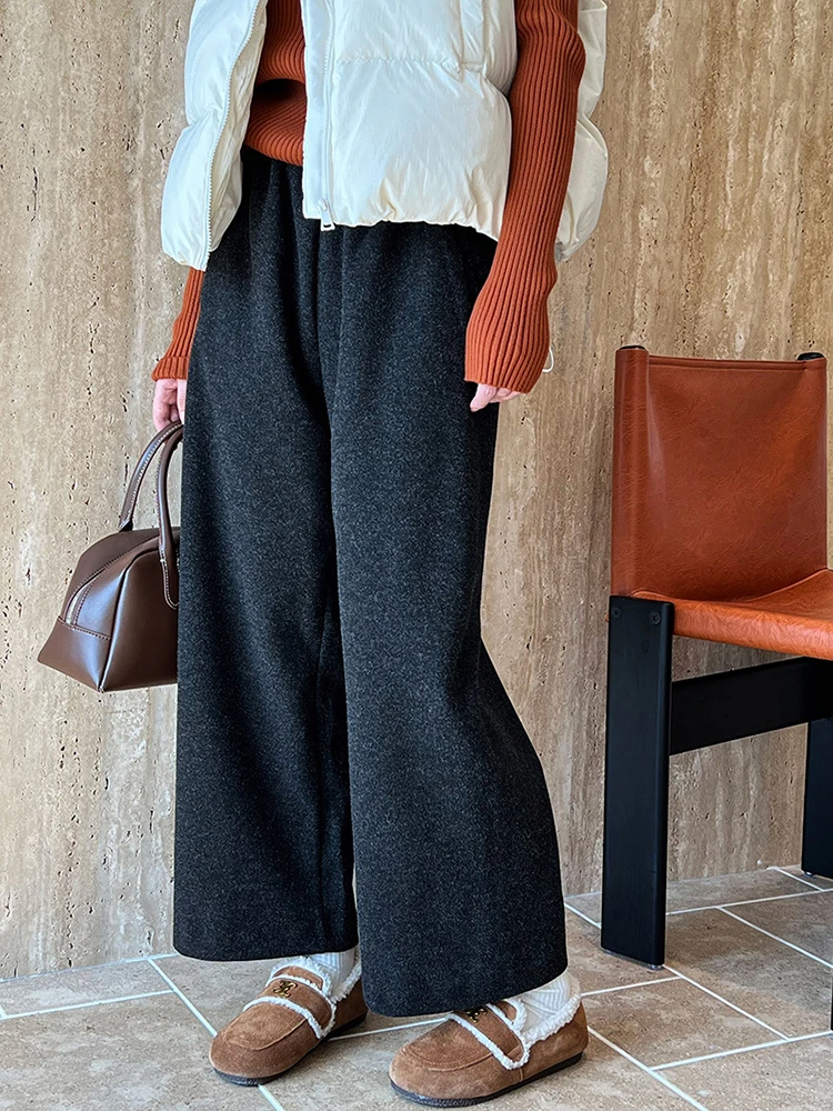 Pantalon à jambes longues et larges pour femme, taille haute élastique, optique de document d'avoine, chaud, nouvelle marée de mode, automne et hiver