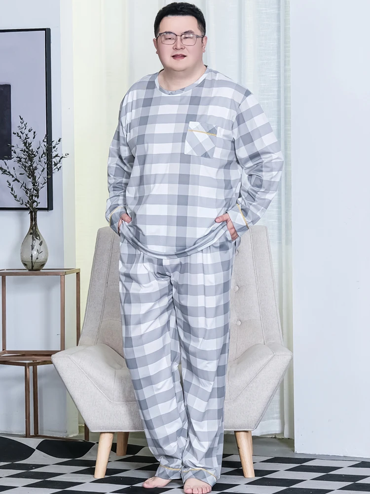 Conjunto de Roupa Plus Size para Homens 300 Pou Seda de Leite Camisa de Manga Longa Calças Longas Conjunto de Roupas Confortáveis