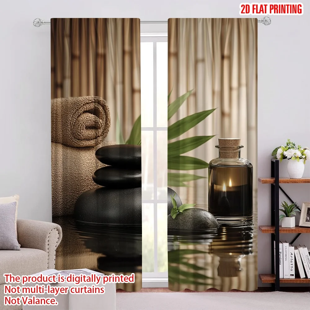 

2pcs 2D flat printing Party Curtains Massage Stone 100% Polyester,Without Electricity Festive Wall Decor for Living Room,
