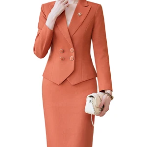 المرأة الرسمية بليزر تنورة بدلة السيدات أسود وردي برتقالي طويل الأكمام أنثى الأعمال التجارية ارتداء قطعتين مجموعة لخريف وشتاء أعلى 12 مبيعات اللباس تنورة الدعاوى - No11