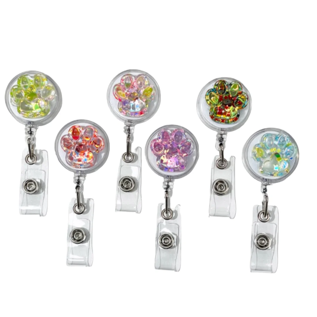 لطيف شفاف ثلاثية الأبعاد القط باو شارة بكرة للنساء قابل للسحب عامل حامل بطاقات التعريف الشخصية ممرضة اسم العلامة شارة حامل مكافحة فقدان كليب