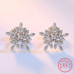 Original Jewelry Women's 925 Sterling Silver New Fashion Crystal Snowflake Stud Earrings XY0268