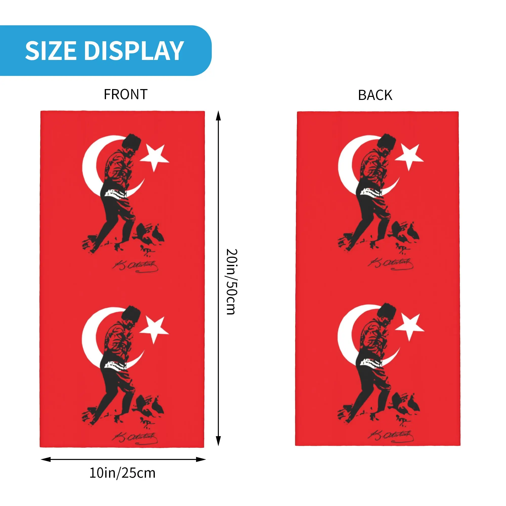 Turkey Mustafa Kemal Ataturk Bandana Neck Gaiter Windproof Face Scarf Cover Men Women Turkish Flag Headband Tube Balaclava