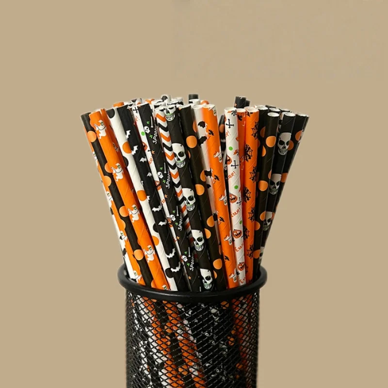 100pcs Halloween Mixed Paper Straws Party Table Decoration Disposable Juice Cocktail Beverage Straws