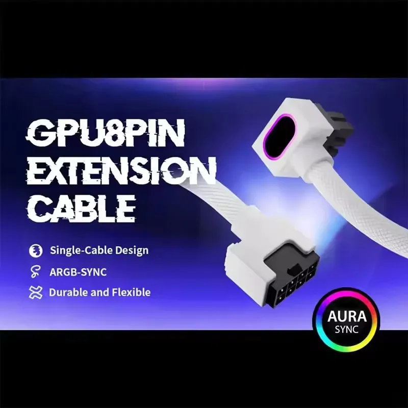UPSIREN GPU 8PIN Extension Cable,Graphics Card Extension Cable ARGB 5V 3Pin,18AWG 90° Right-Angle Design,Male-to-Female Cable