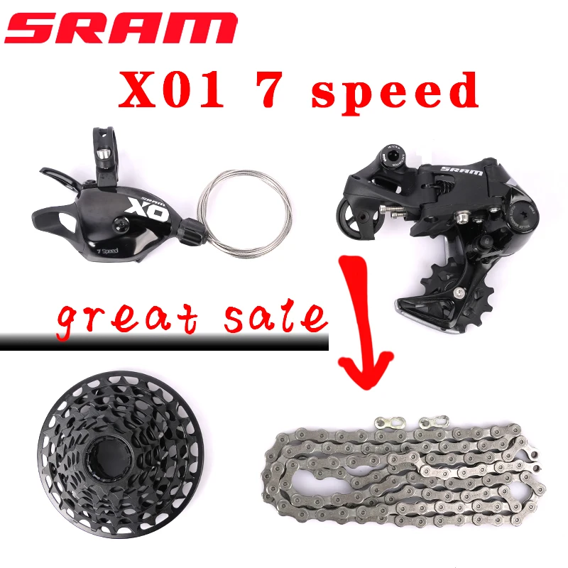 SRAM X01 7v MTB Bike kit DH Downhill Kit 7-speed X01 Gear Shifter Rear Derailleur 10-24 Cassette chain PC1110 foldable bicycle