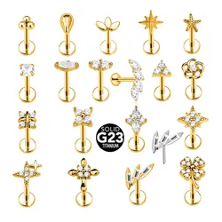 ASTM F136 G23 Titanium Flower Heart Star Drop Threadless Piercing Petals Leaf Moon Pin Push in Labret Stud Daith Conch Earring