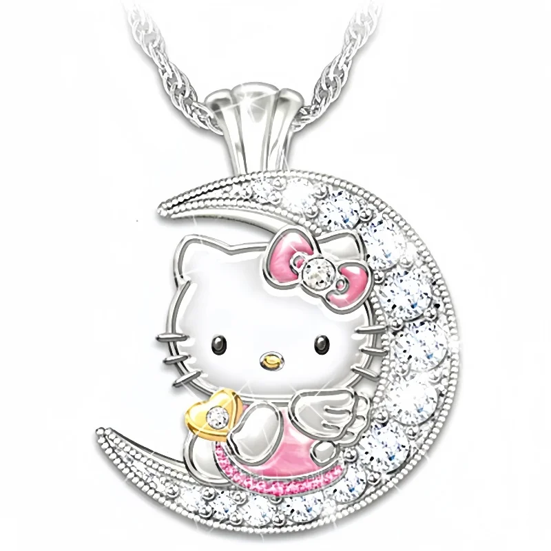 New Kawai Hello Kitty Jewelry Children's Pendant Necklace Female Moon Cute Animal Accessories Cartoon Xiao Mao Jewelry Wholesale