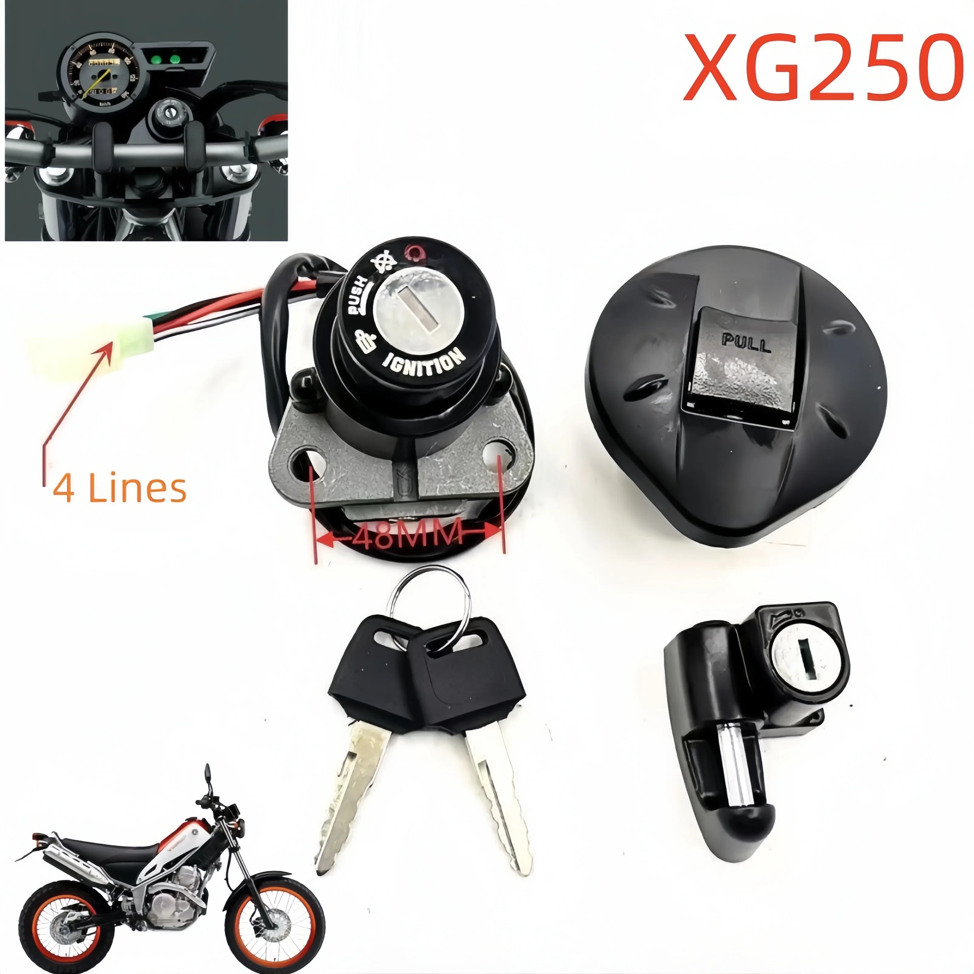 Ignition Switch Start Fuel Oil Petrol Tank Gas Cover Cap Lock Helmet Safety Set w/ Keys For Yamaha Tricker XG250 XG 250 Motor