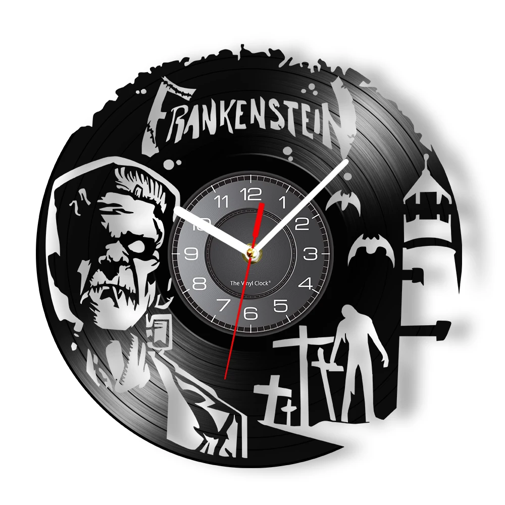 فرانكنشتاين مسجل فينيل ساعة حائط ديكور المنزل للهالوين مسلسل مونستر التلفزيوني فيلم رعب مستوحاة ساعة حائط كوارتز صامتة #1