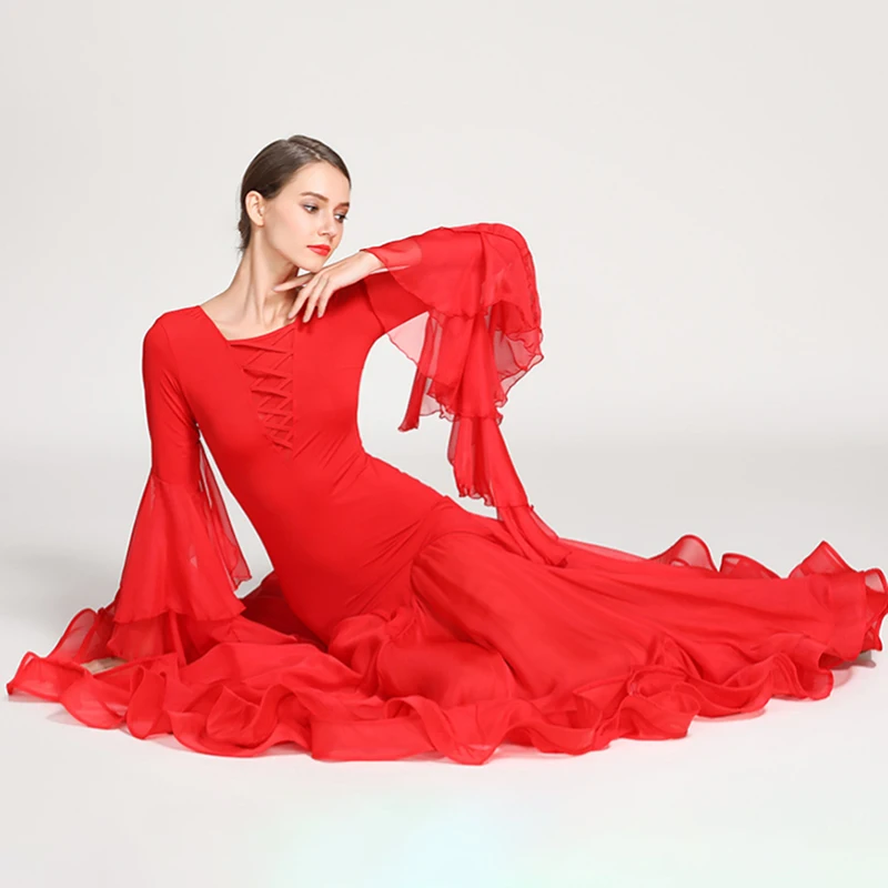 Waltz Ballroom Competition Dress Standard Dance Performance Stage Costumes Women Chiffon Evening Gowns Long Skirt Big Swing