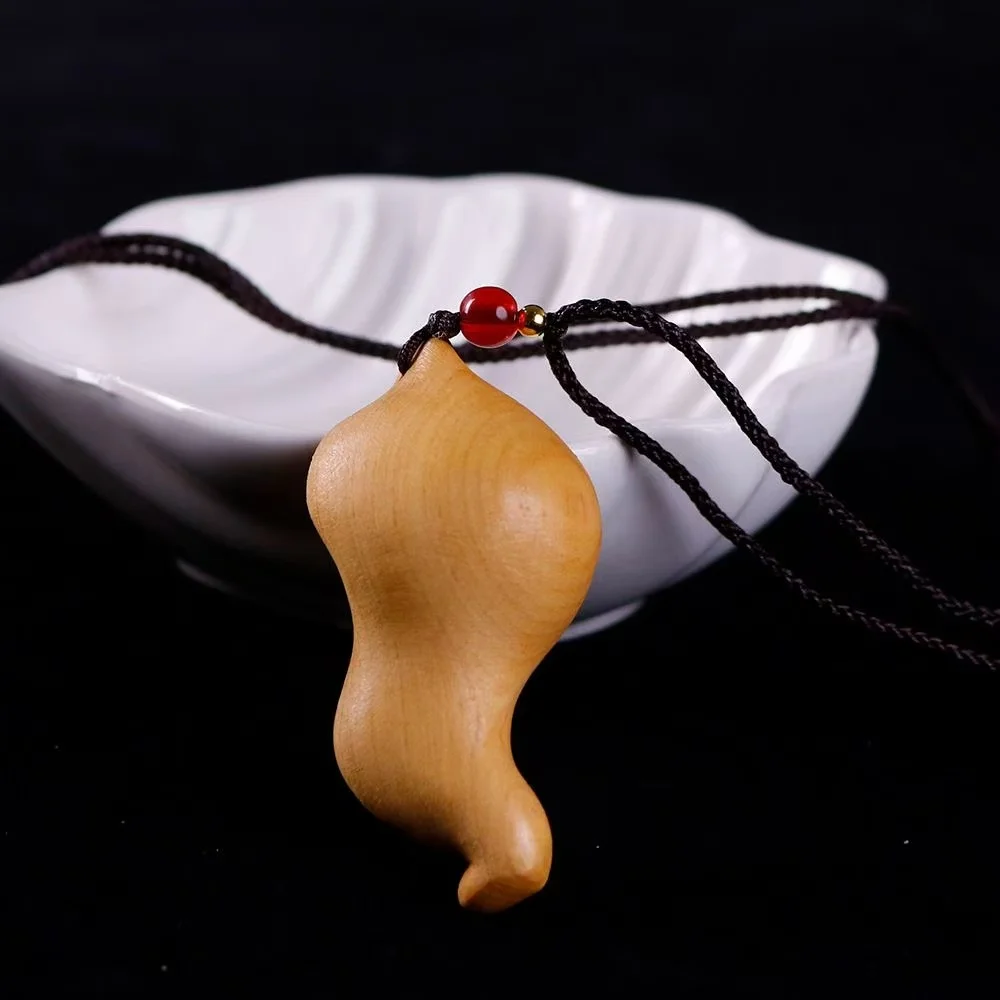 Hand Carved Cypress Guanyin Pendant, Lotus Leaf Shape Statue, Feng Shui Protection Charm for Car Mirror & Office,Wood Buddha