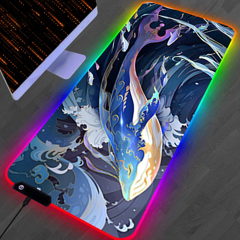 RGB LED Mouse Pad Laptop Rubber Extended Pad Desk Mouse Mat Computer Gamer HD Mousepad PC Accessories Cloud Whale Keyboard Pad