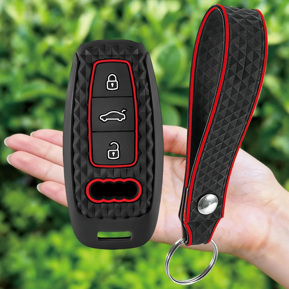 Keychain For Audi A3 8Y A4 A6 A7 A8 E-tron Q5 Q8 C8 D5 Silicone Car Smart Key Case Cover Protection Shell Holder Accessories